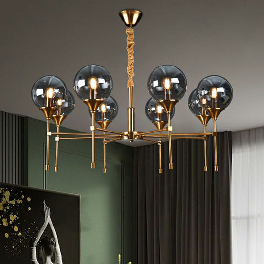 Ball Up Chandelier Glass Dining Room Light Fixture in Brass - Post-Modern Suspension