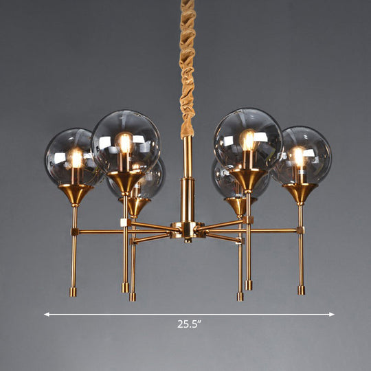 Ball Up Chandelier Glass Dining Room Light Fixture in Brass - Post-Modern Suspension