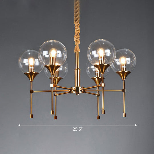 Ball Up Chandelier Glass Dining Room Light Fixture in Brass - Post-Modern Suspension