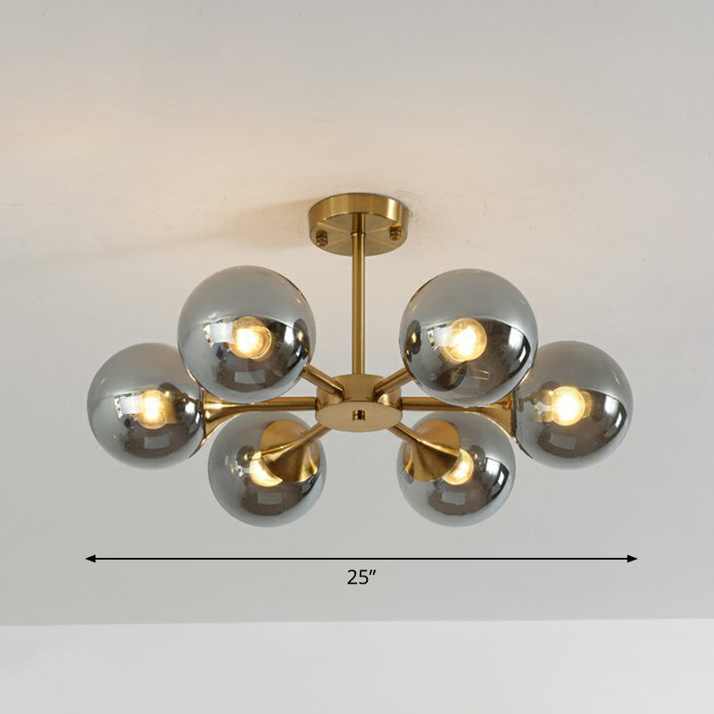 Postmodern Glass Sphere Chandelier With Brass Finish - Stylish Hanging Light For Bedrooms 6 / Smoke