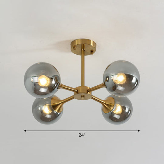 Postmodern Glass Sphere Chandelier with Brass Finish – Elegant Hanging Light Fixture for Bedrooms