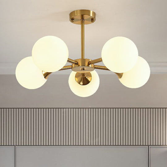 Postmodern Glass Sphere Chandelier with Brass Finish – Elegant Hanging Light Fixture for Bedrooms