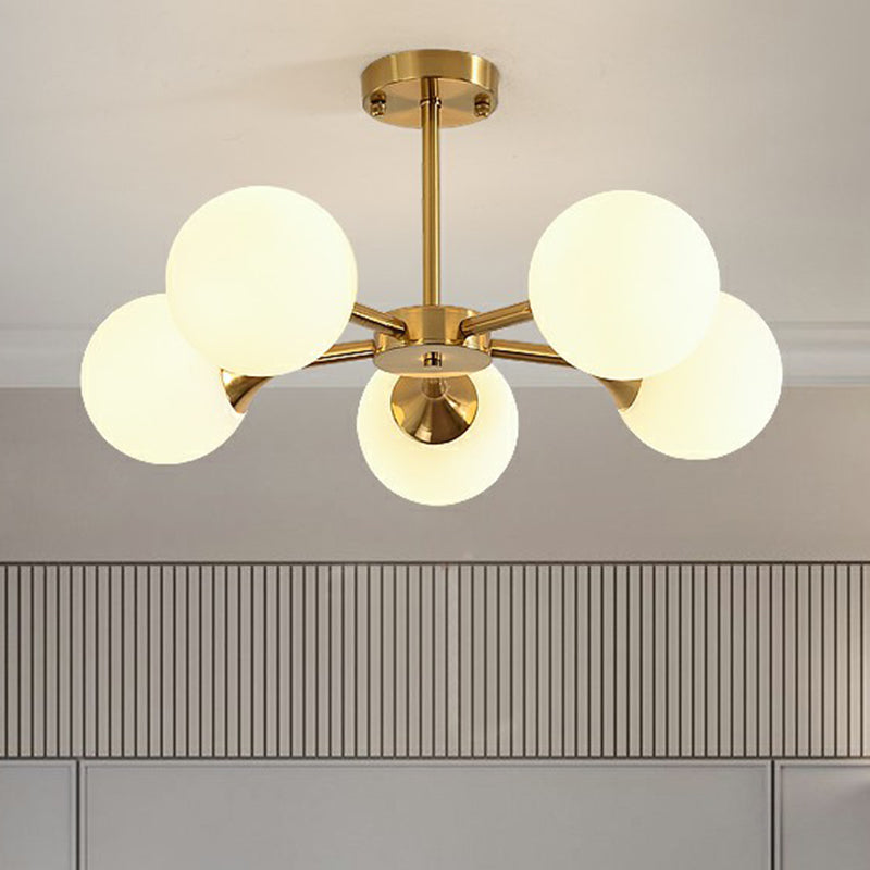 Postmodern Glass Sphere Chandelier With Brass Finish - Stylish Hanging Light For Bedrooms