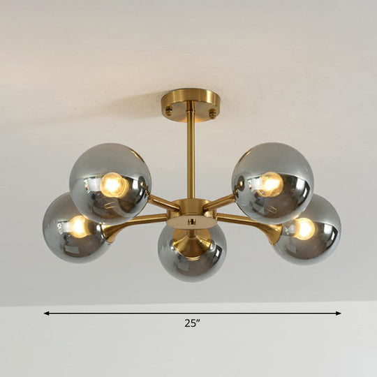 Postmodern Glass Sphere Chandelier With Brass Finish - Stylish Hanging Light For Bedrooms 5 / Smoke