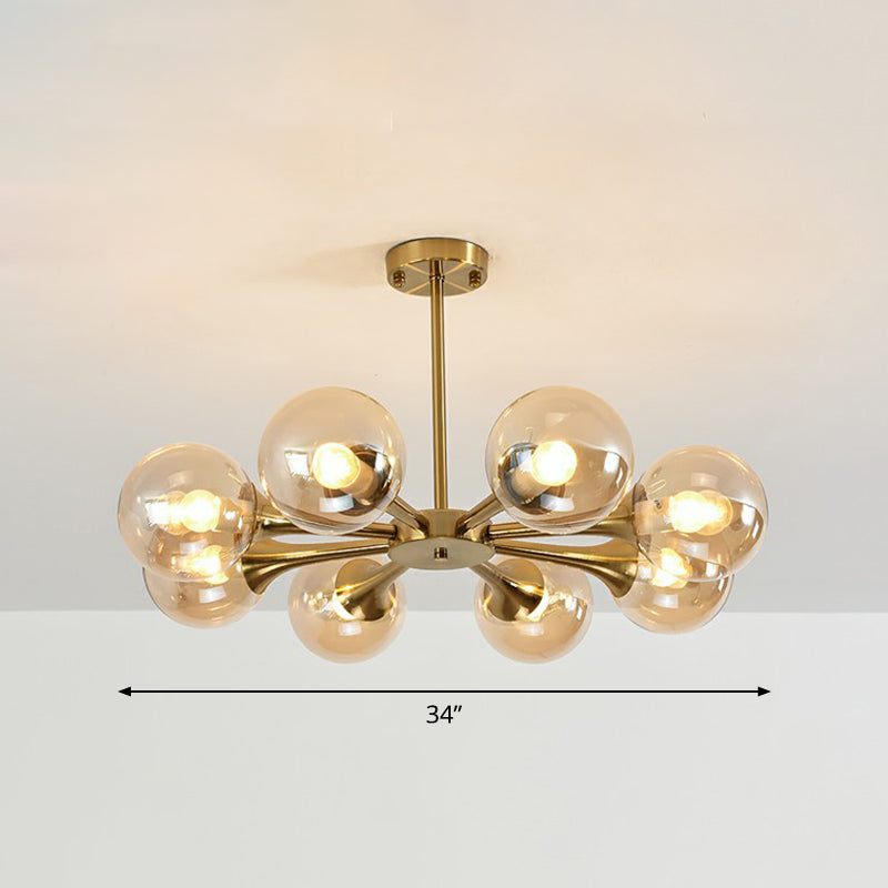 Postmodern Glass Sphere Chandelier With Brass Finish - Stylish Hanging Light For Bedrooms 8 / Amber