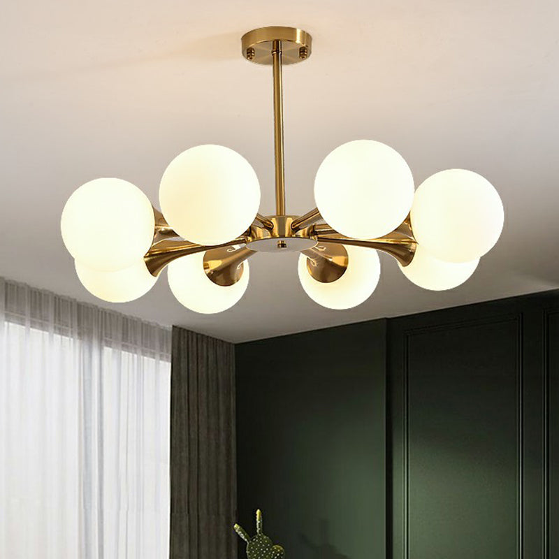 Postmodern Glass Sphere Chandelier with Brass Finish – Elegant Hanging Light Fixture for Bedrooms