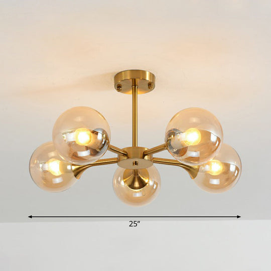 Postmodern Glass Sphere Chandelier With Brass Finish - Stylish Hanging Light For Bedrooms 5 / Amber