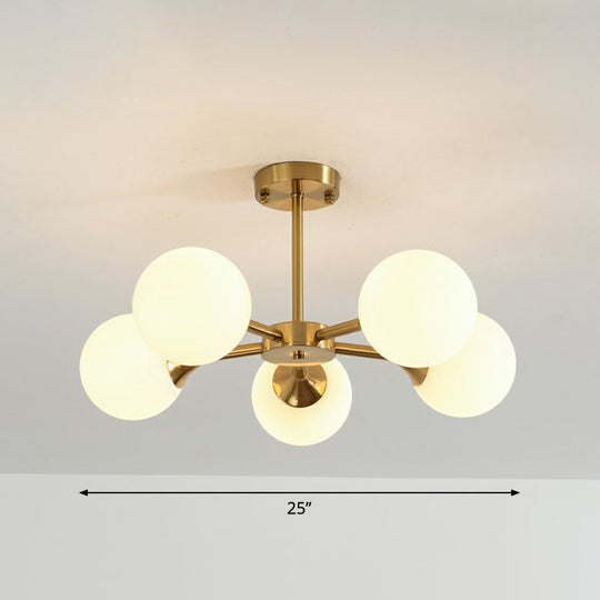 Postmodern Glass Sphere Chandelier with Brass Finish – Elegant Hanging Light Fixture for Bedrooms