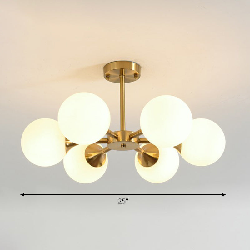 Postmodern Glass Sphere Chandelier with Brass Finish – Elegant Hanging Light Fixture for Bedrooms