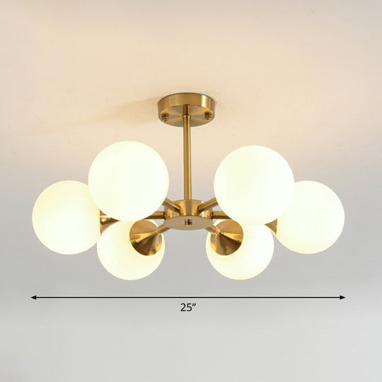 Postmodern Glass Sphere Chandelier with Brass Finish – Elegant Hanging Light Fixture for Bedrooms