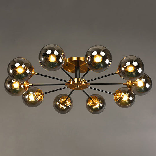 Radial Flush Mount Black And Brass Ceiling Light With Glass Ball Shade 10 / Smoke Gray