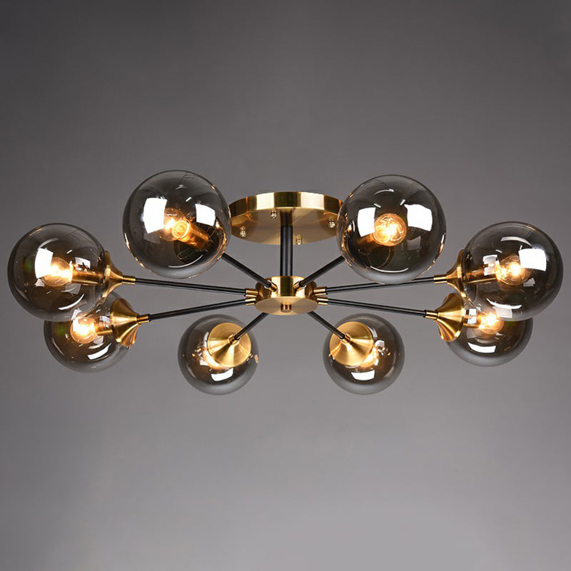 Radial Flush Mount Black And Brass Ceiling Light With Glass Ball Shade