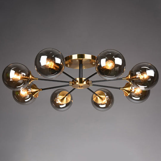 Radial Flush Mount Black And Brass Ceiling Light With Glass Ball Shade