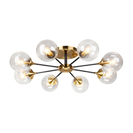 Radial Flush Mount Black And Brass Ceiling Light With Glass Ball Shade