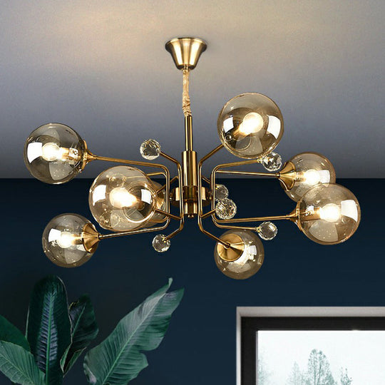 Post-Modern Glass Ceiling Chandelier For Living Room In Brass Modo Style