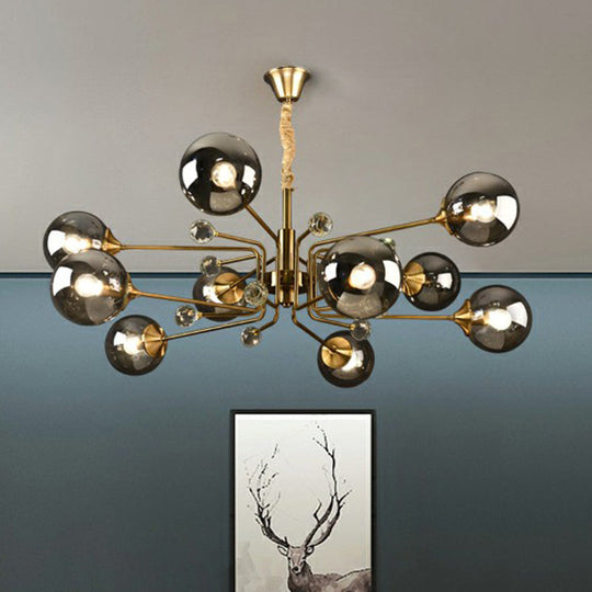 Post-Modern Glass Ceiling Chandelier For Living Room In Brass Modo Style