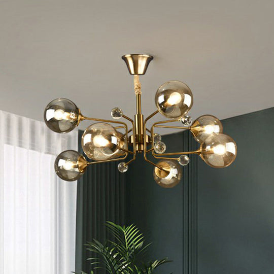 Post-Modern Glass Ceiling Chandelier For Living Room In Brass Modo Style