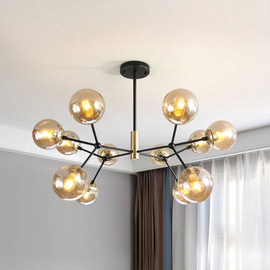 Postmodern Hanging Light Ball Glass Chandelier for Bedroom in Black and Brass