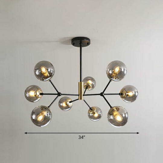 Modern Hanging Glass Bedroom Chandelier: Postmodern Molecule Light Ball In Black & Brass 9 / Smoke