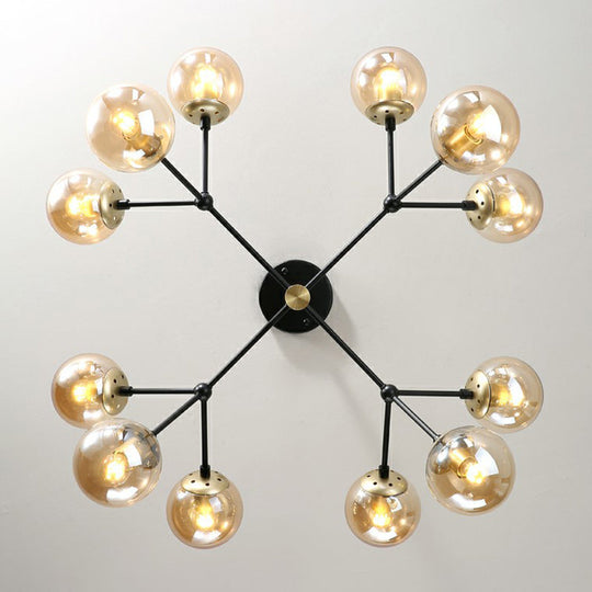 Postmodern Hanging Light Ball Glass Chandelier for Bedroom in Black and Brass