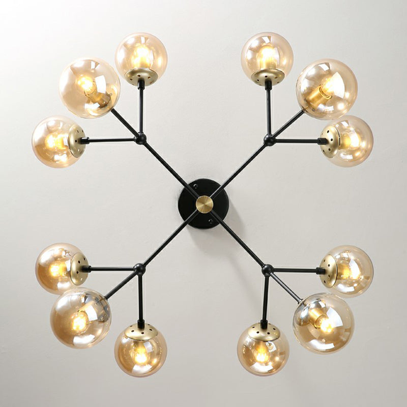 Modern Hanging Glass Bedroom Chandelier: Postmodern Molecule Light Ball In Black & Brass