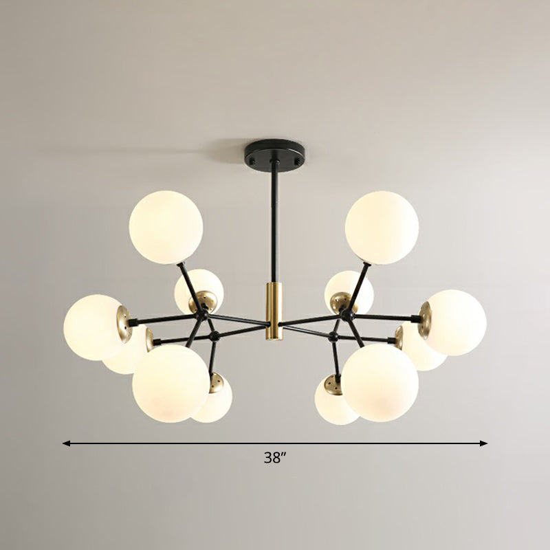 Postmodern Hanging Light Ball Glass Chandelier for Bedroom in Black and Brass