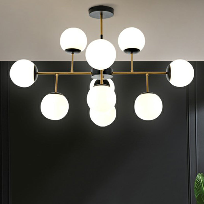 Sleek Black-Brass Spherical Chandelier – Nordic Glass Ceiling Suspension Lamp for Dining Room