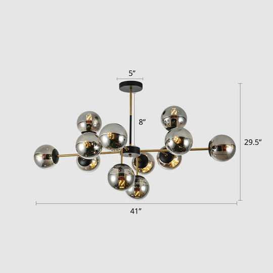 Sleek Black-Brass Spherical Chandelier – Nordic Glass Ceiling Suspension Lamp for Dining Room