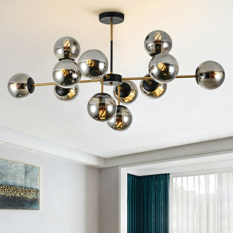 Sleek Black-Brass Spherical Chandelier – Nordic Glass Ceiling Suspension Lamp for Dining Room