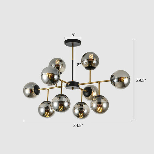 Sleek Black-Brass Spherical Chandelier – Nordic Glass Ceiling Suspension Lamp for Dining Room