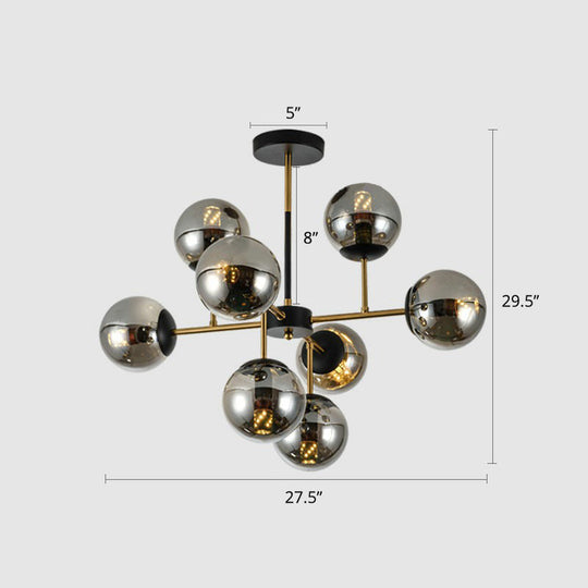 Sleek Black-Brass Spherical Chandelier – Nordic Glass Ceiling Suspension Lamp for Dining Room