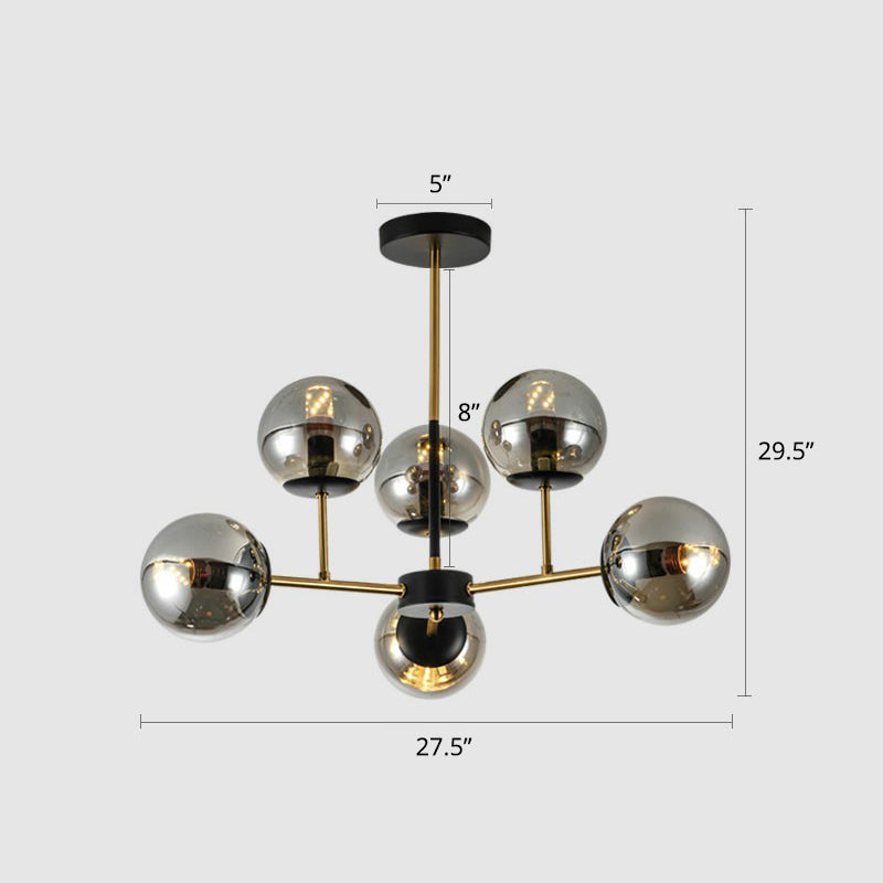 Sleek Black-Brass Spherical Chandelier – Nordic Glass Ceiling Suspension Lamp for Dining Room