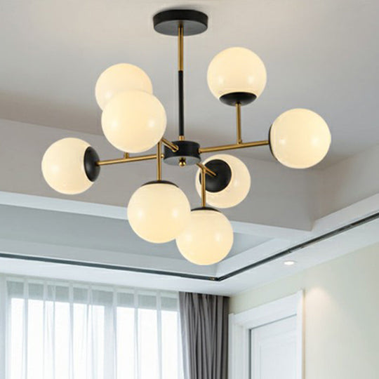 Sleek Black-Brass Spherical Chandelier – Nordic Glass Ceiling Suspension Lamp for Dining Room