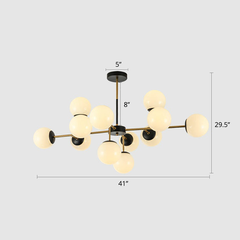 Sleek Black-Brass Spherical Chandelier – Nordic Glass Ceiling Suspension Lamp for Dining Room