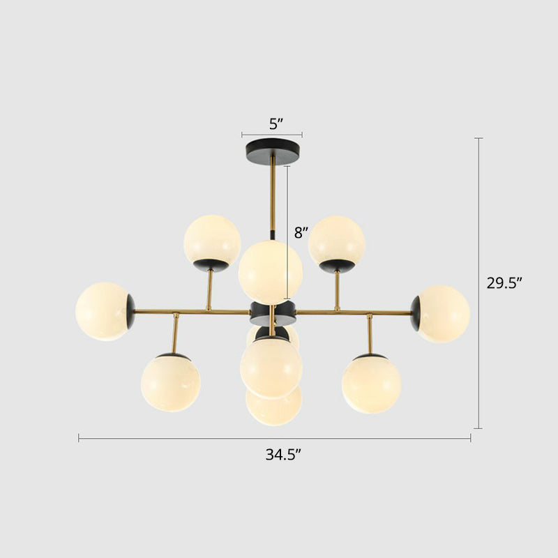 Sleek Black-Brass Spherical Chandelier – Nordic Glass Ceiling Suspension Lamp for Dining Room