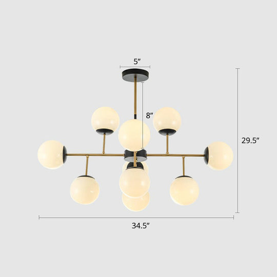 Sleek Black-Brass Spherical Chandelier – Nordic Glass Ceiling Suspension Lamp for Dining Room