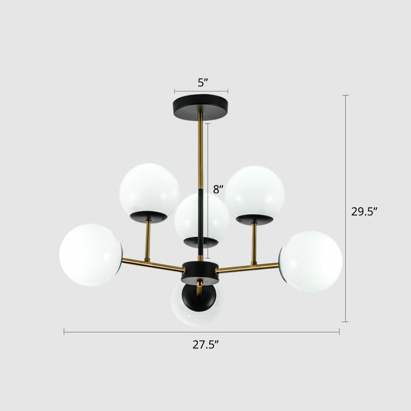 Sleek Black-Brass Spherical Chandelier – Nordic Glass Ceiling Suspension Lamp for Dining Room