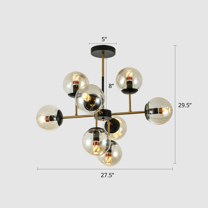 Sleek Black-Brass Spherical Chandelier – Nordic Glass Ceiling Suspension Lamp for Dining Room