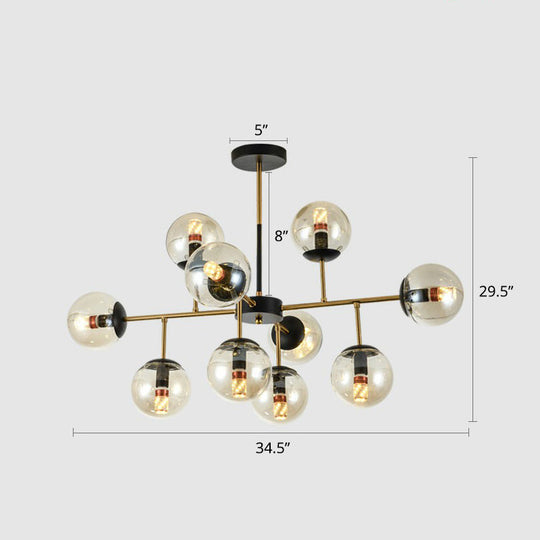 Sleek Black-Brass Spherical Chandelier – Nordic Glass Ceiling Suspension Lamp for Dining Room