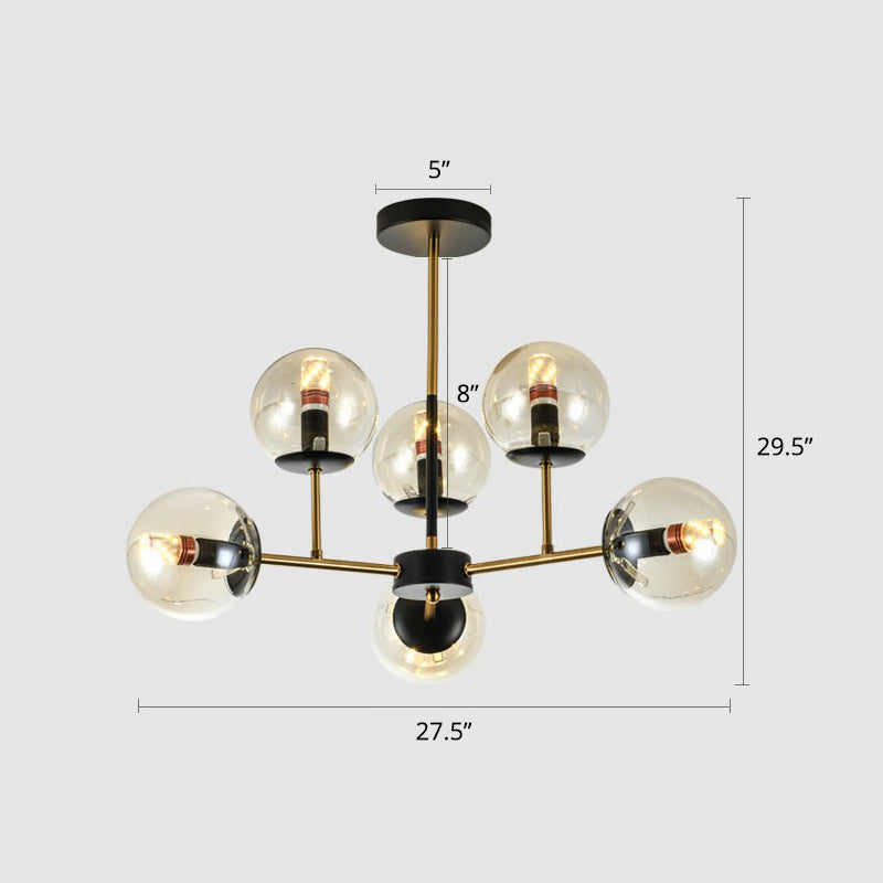 Sleek Black-Brass Spherical Chandelier – Nordic Glass Ceiling Suspension Lamp for Dining Room