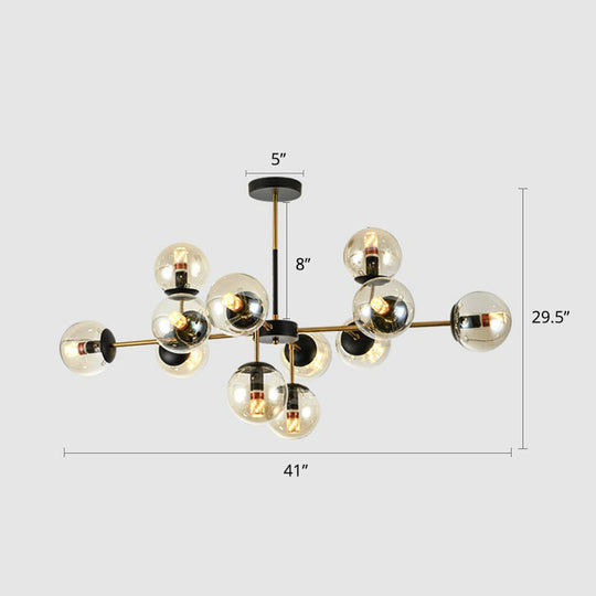 Sleek Black-Brass Spherical Chandelier – Nordic Glass Ceiling Suspension Lamp for Dining Room