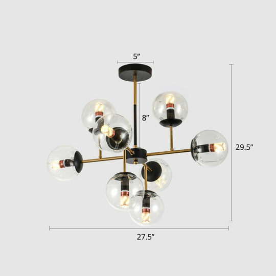 Sleek Black-Brass Spherical Chandelier – Nordic Glass Ceiling Suspension Lamp for Dining Room