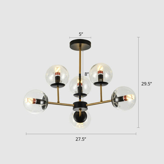 Sleek Black-Brass Spherical Chandelier – Nordic Glass Ceiling Suspension Lamp for Dining Room