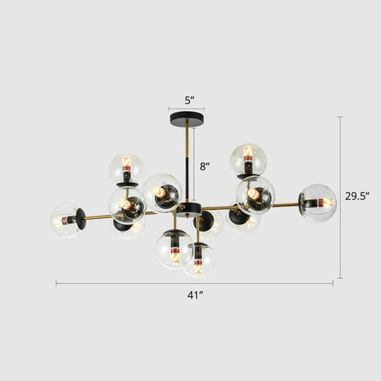 Sleek Black-Brass Spherical Chandelier – Nordic Glass Ceiling Suspension Lamp for Dining Room