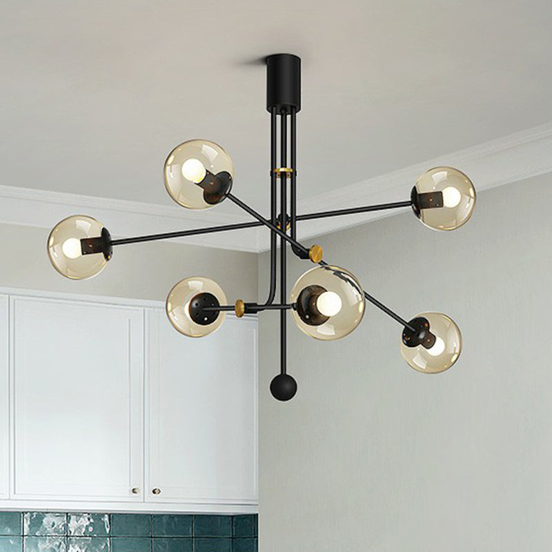 Black Minimalistic Chandelier: Vertical Suspension Light with Ball Glass Shade - Ideal for Restaurants