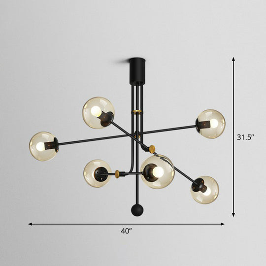 Chic Black Vertical Chandelier With Minimalistic Ball Glass Shade - Perfect For Restaurants 6 /