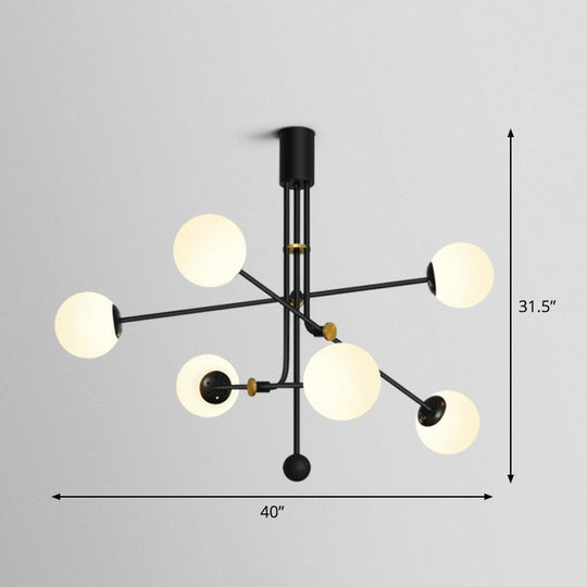 Black Minimalistic Chandelier: Vertical Suspension Light with Ball Glass Shade - Ideal for Restaurants