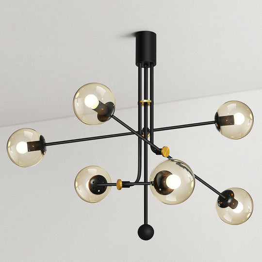 Black Minimalistic Chandelier: Vertical Suspension Light with Ball Glass Shade - Ideal for Restaurants