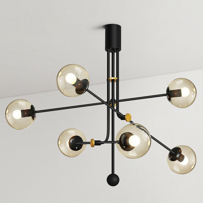 Chic Black Vertical Chandelier With Minimalistic Ball Glass Shade - Perfect For Restaurants