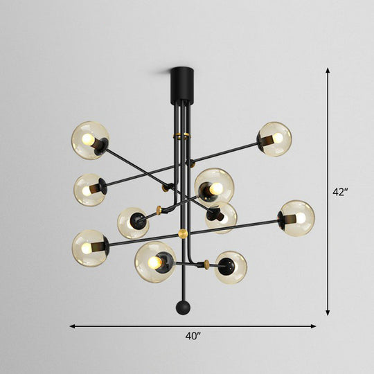 Chic Black Vertical Chandelier With Minimalistic Ball Glass Shade - Perfect For Restaurants 10 /